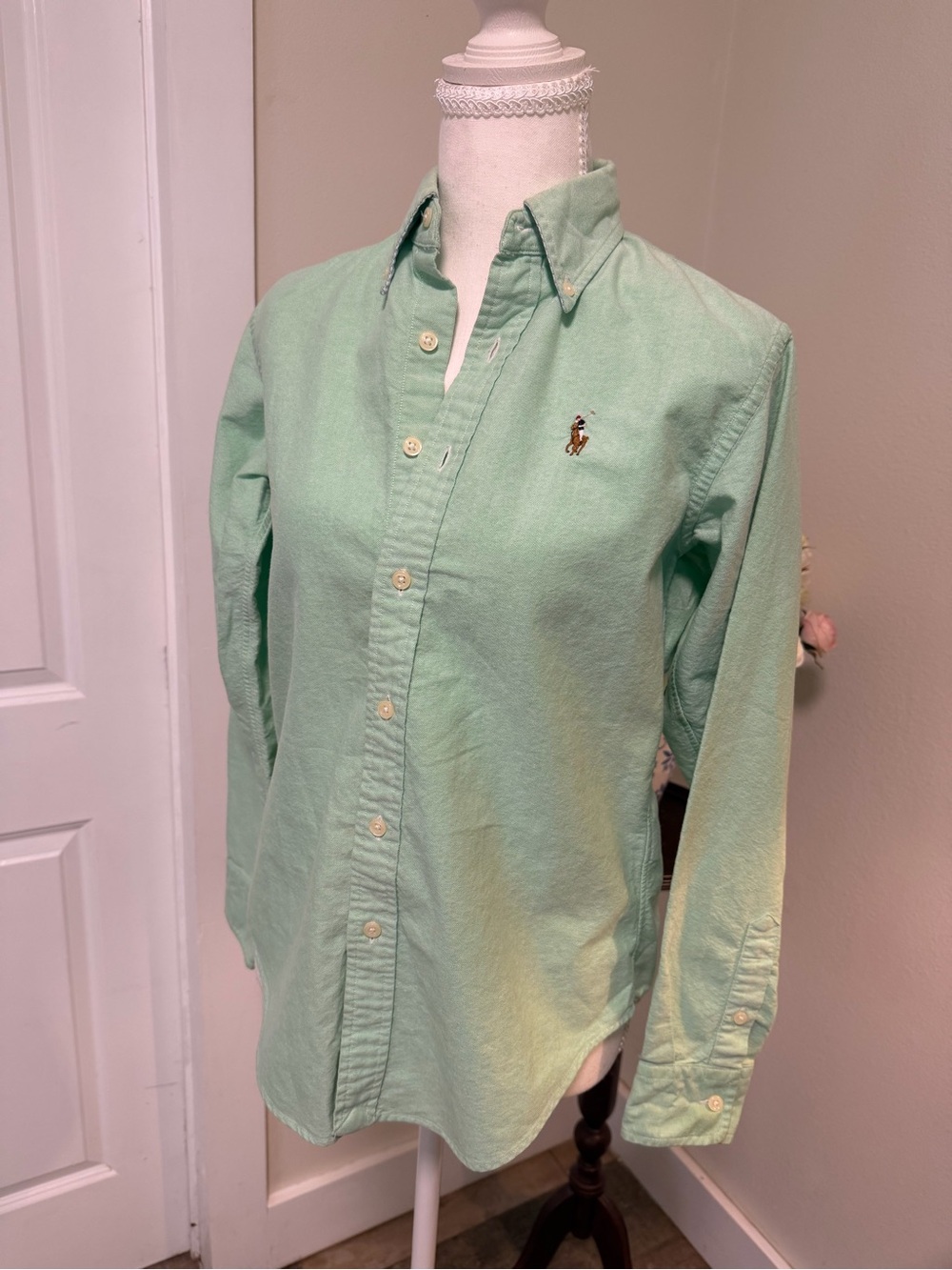 Ralph Lauren Mint Green Button-Down Oxford Pony Preppy Shirt - Women's